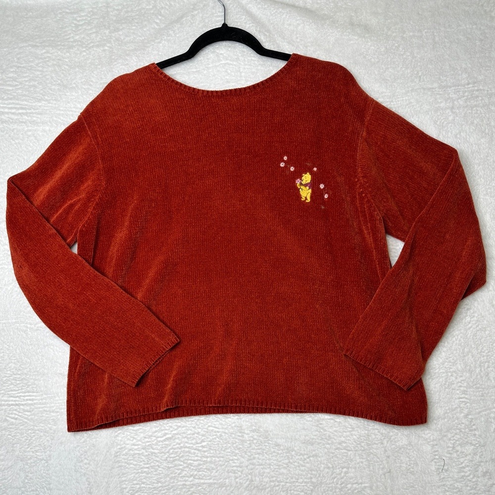 Disney Store Winnie the Pooh Sweater Womens XL Orange Chenille Embroidery